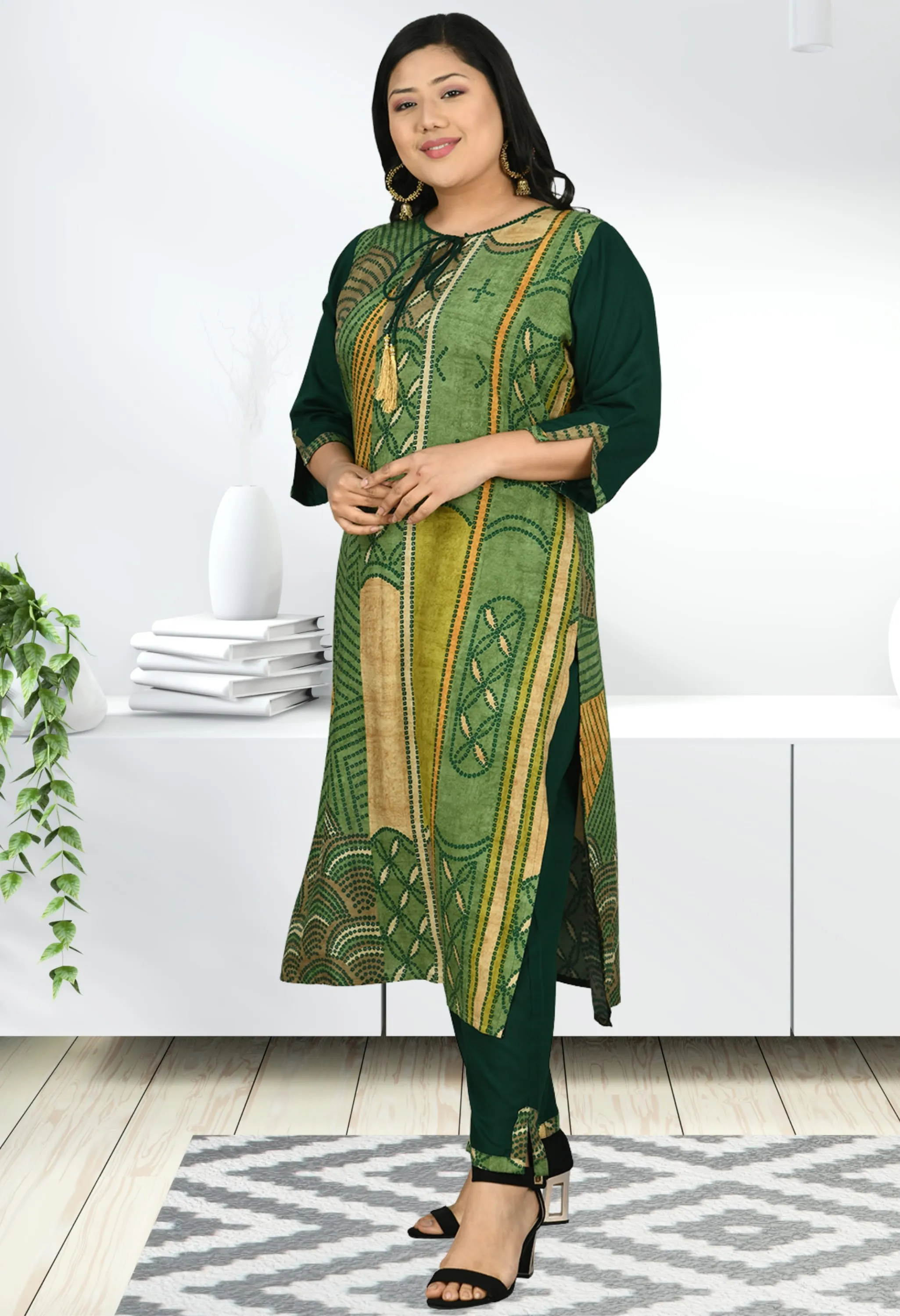 Plus Size Abstract Printed Kurta Pant Set