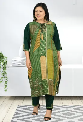 Plus Size Abstract Printed Kurta Pant Set