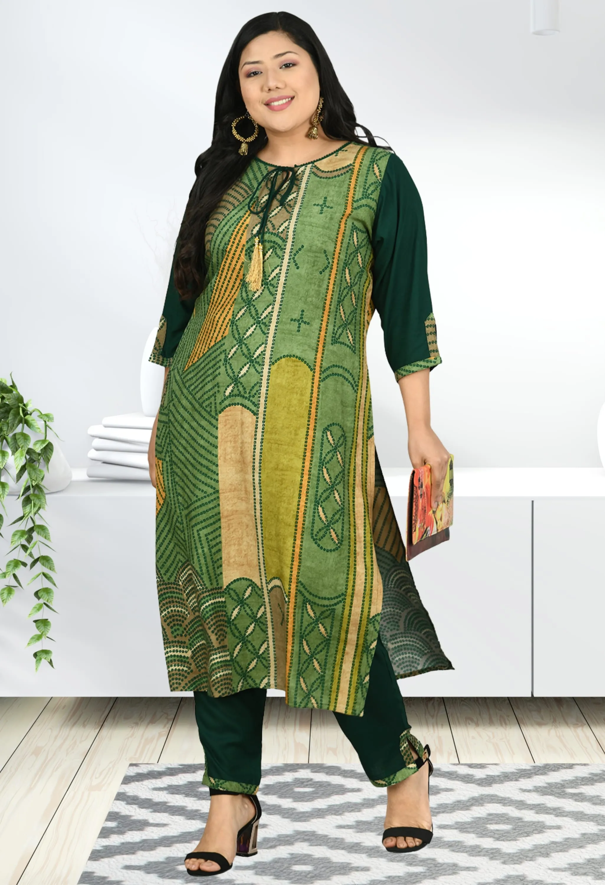 Plus Size Abstract Printed Kurta Pant Set