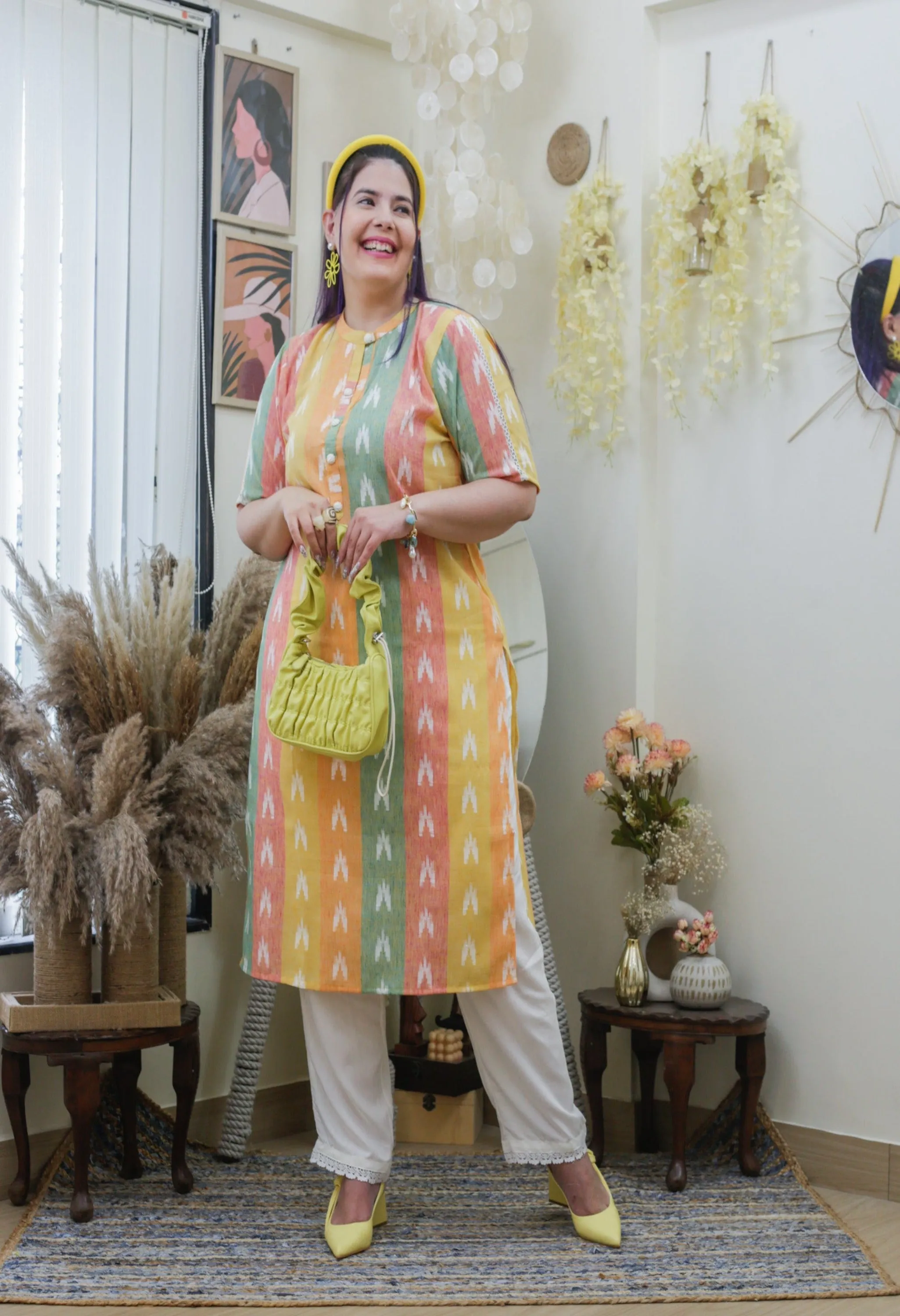 Plus Size Dramatic Multicolored Kurta Pant Set