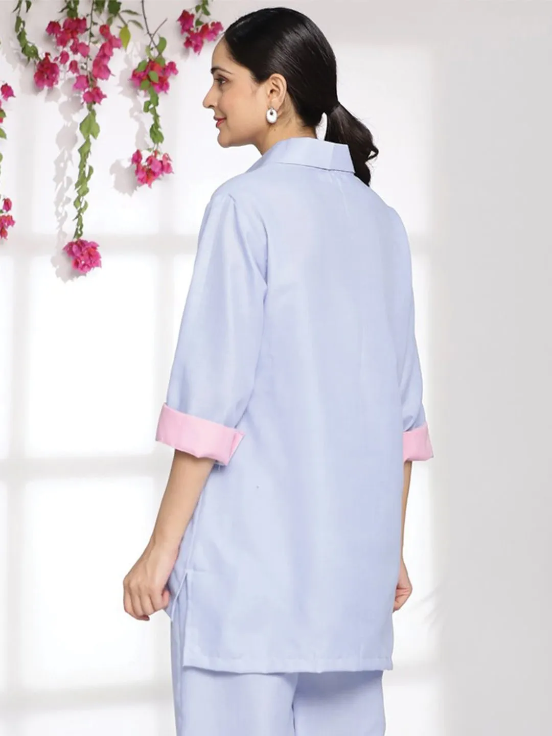 PowderBlue CottonSlub ShirtTop - Flynn