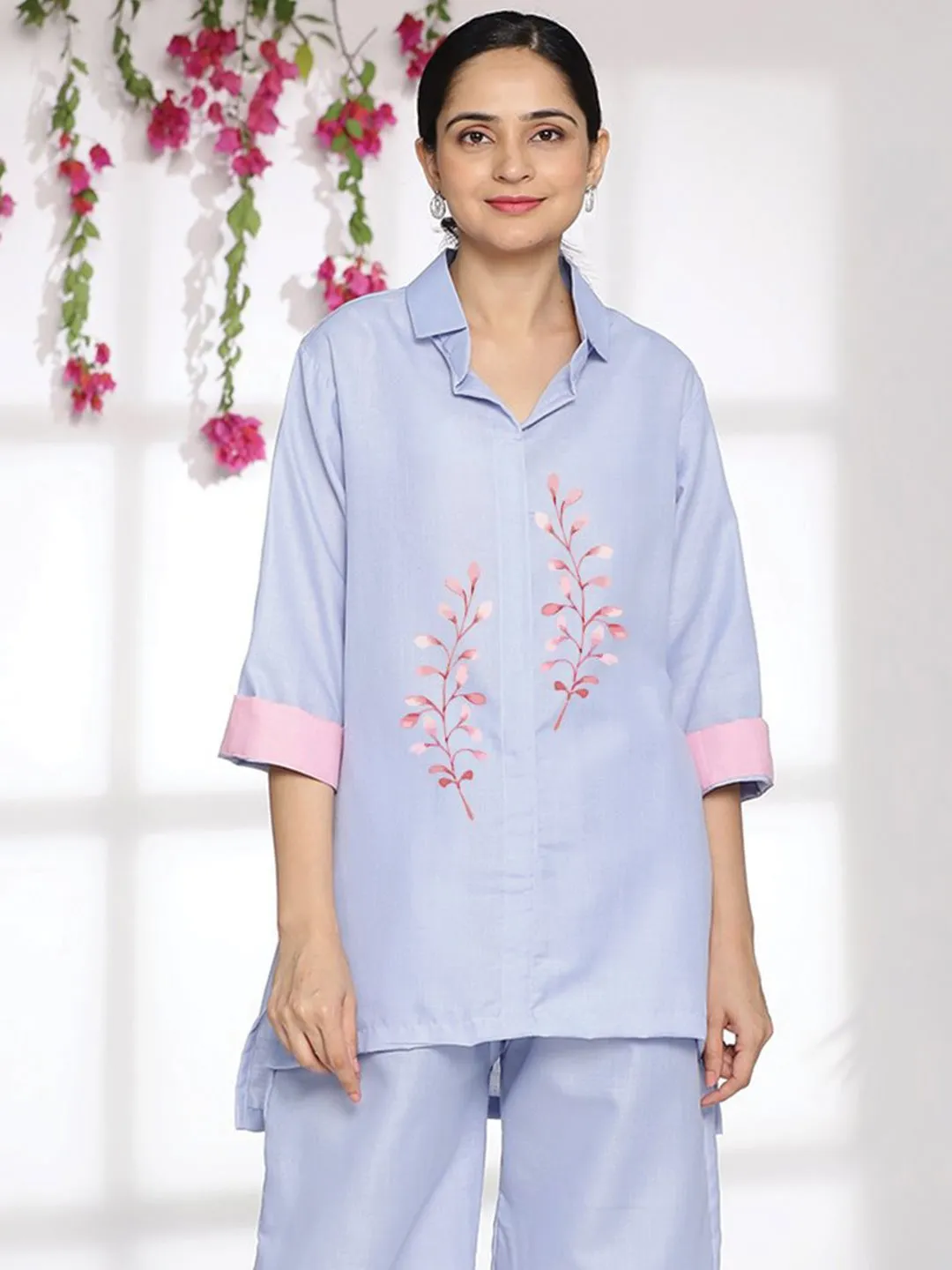 PowderBlue CottonSlub ShirtTop - Flynn