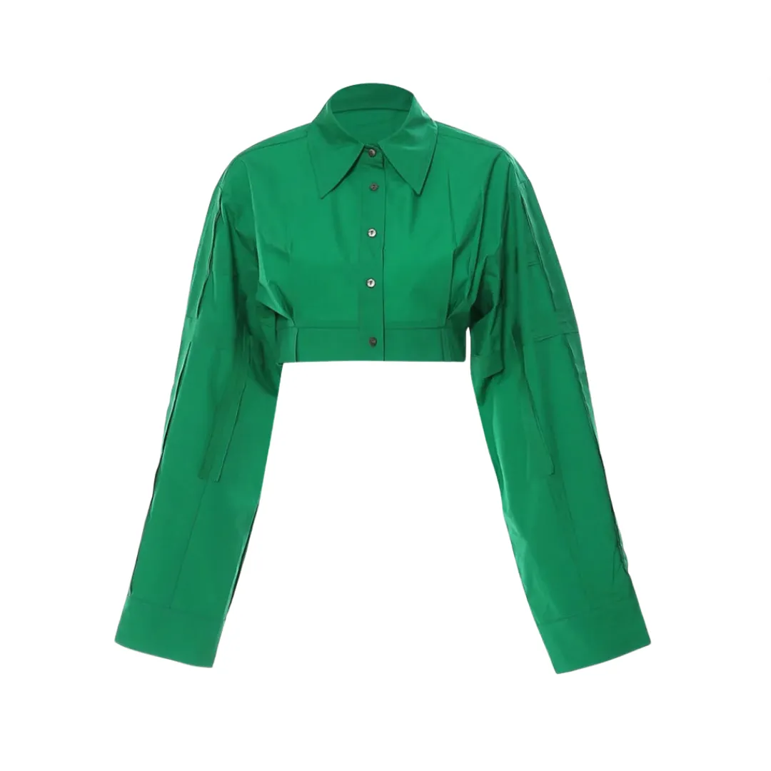 Pre Order:  Green Long Sleeve Cropped Shirt