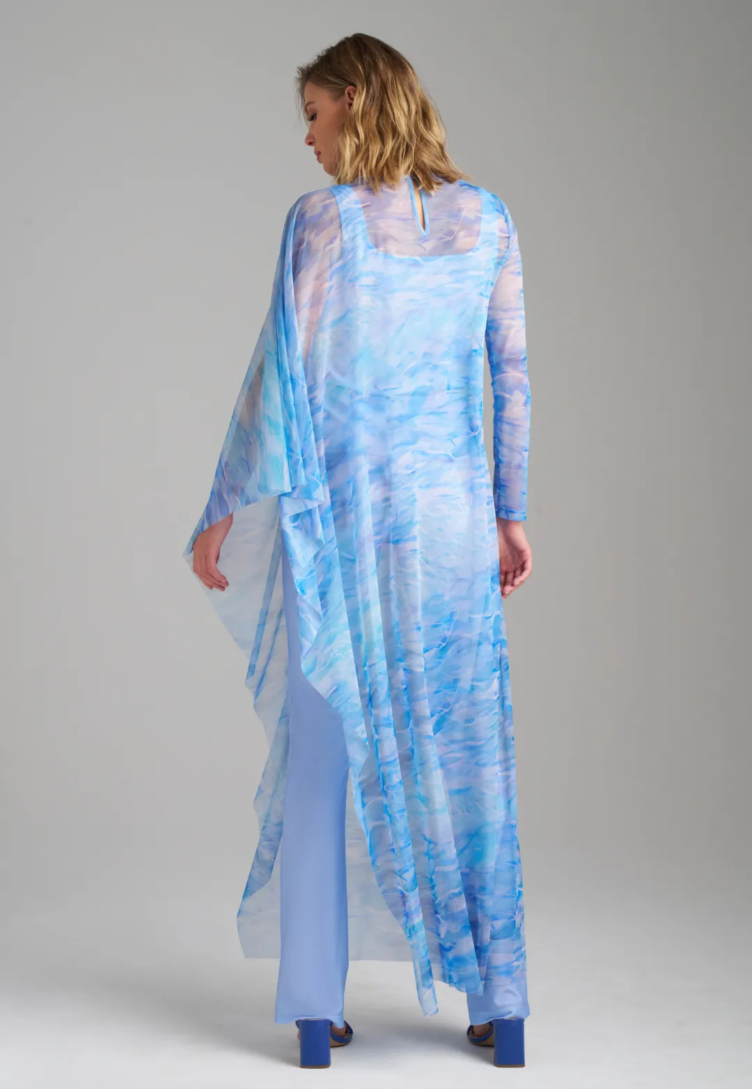 Rachel Sheer Mesh Poncho in Ocean Brush