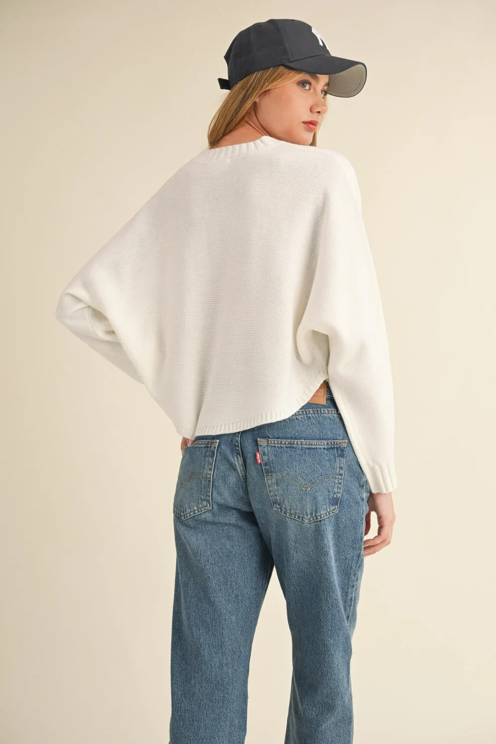 Round Neck Dolman Sleeve Cropped Sweater