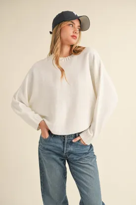 Round Neck Dolman Sleeve Cropped Sweater