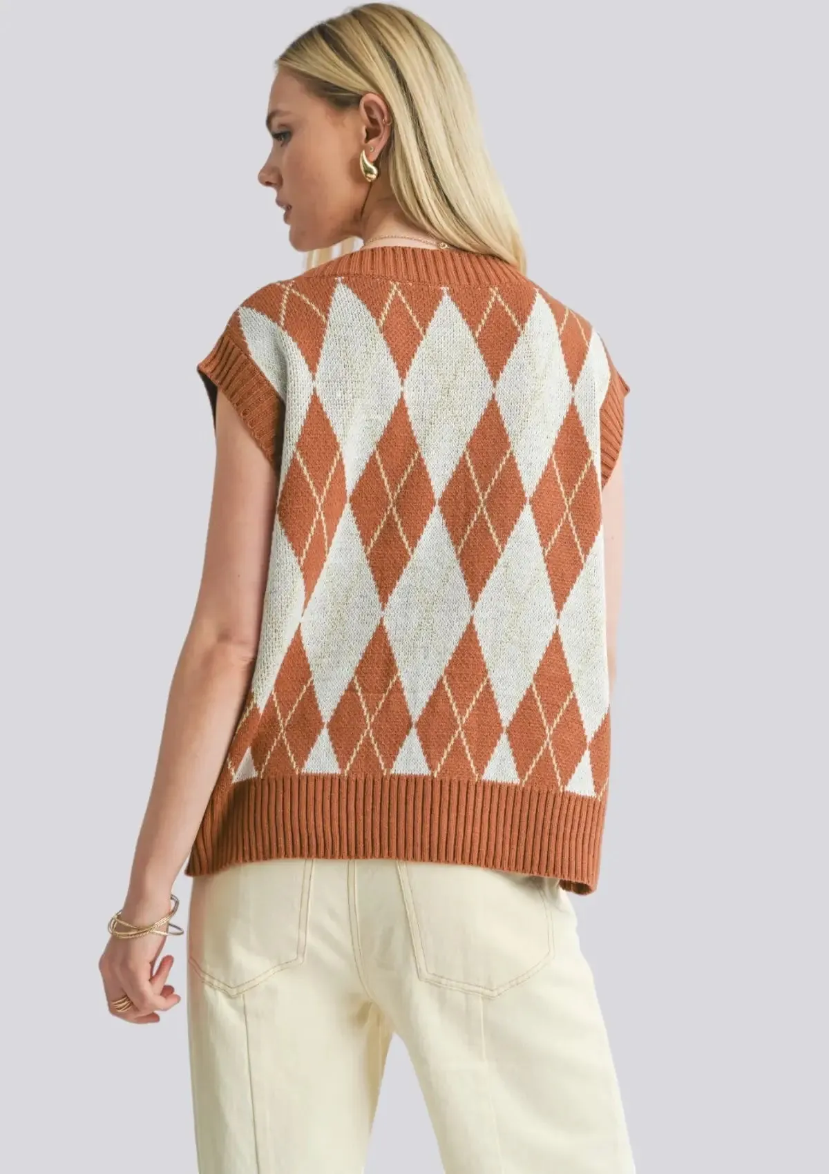 Shawna Argyle Sweater Vest - Brown Multi