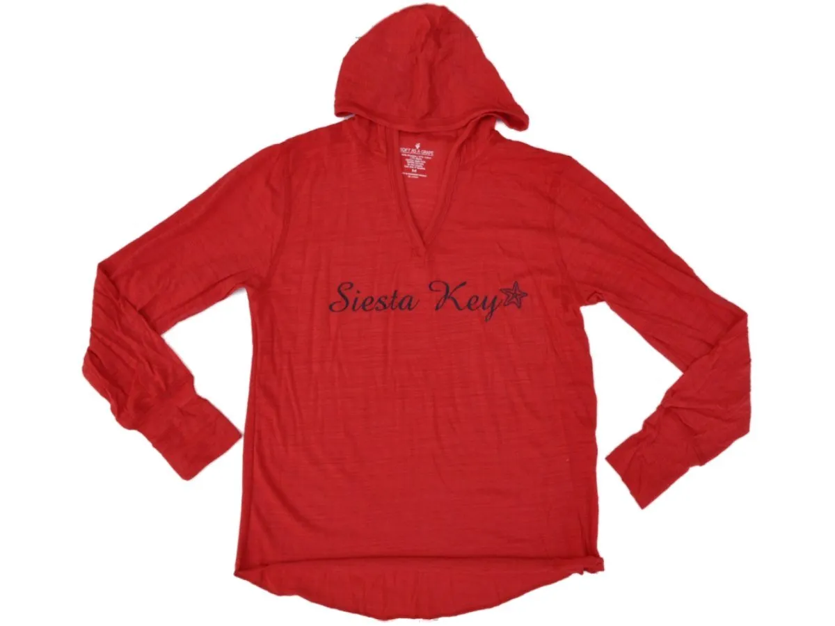 Siesta Key, Florida SAAG Women Red Tri-Blend Long Sleeve Hooded T-Shirt