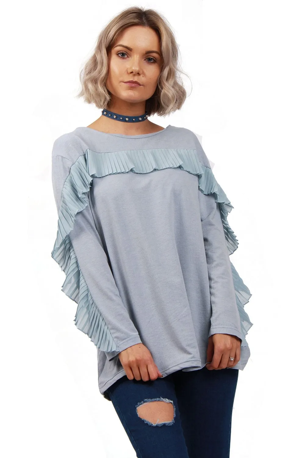 Soft Stretch Ruffle Long Sleeve Jumper Top