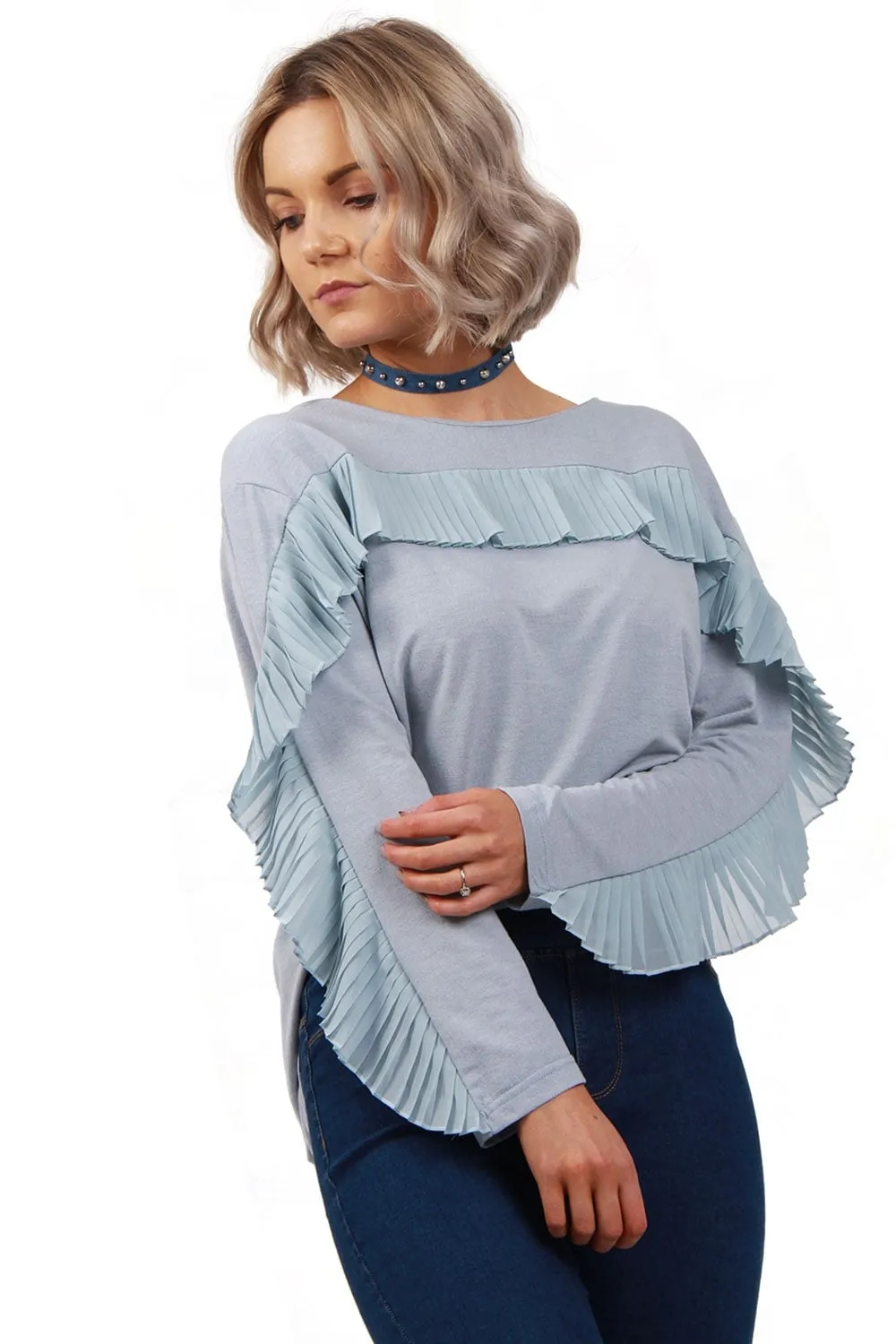 Soft Stretch Ruffle Long Sleeve Jumper Top