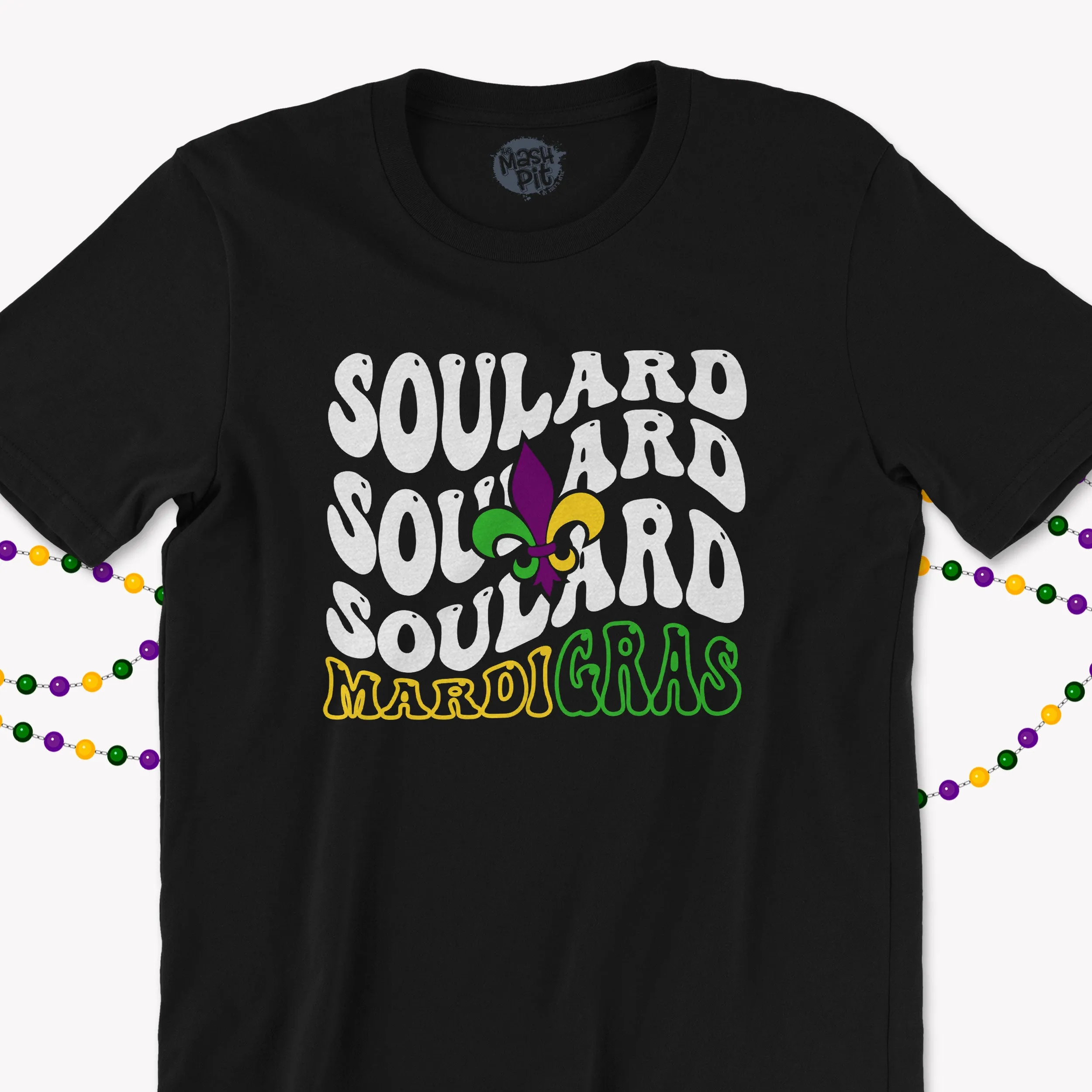 St. Louis Mardi Gras Soulard Trendy Groovy Mardi Gras White print shirt