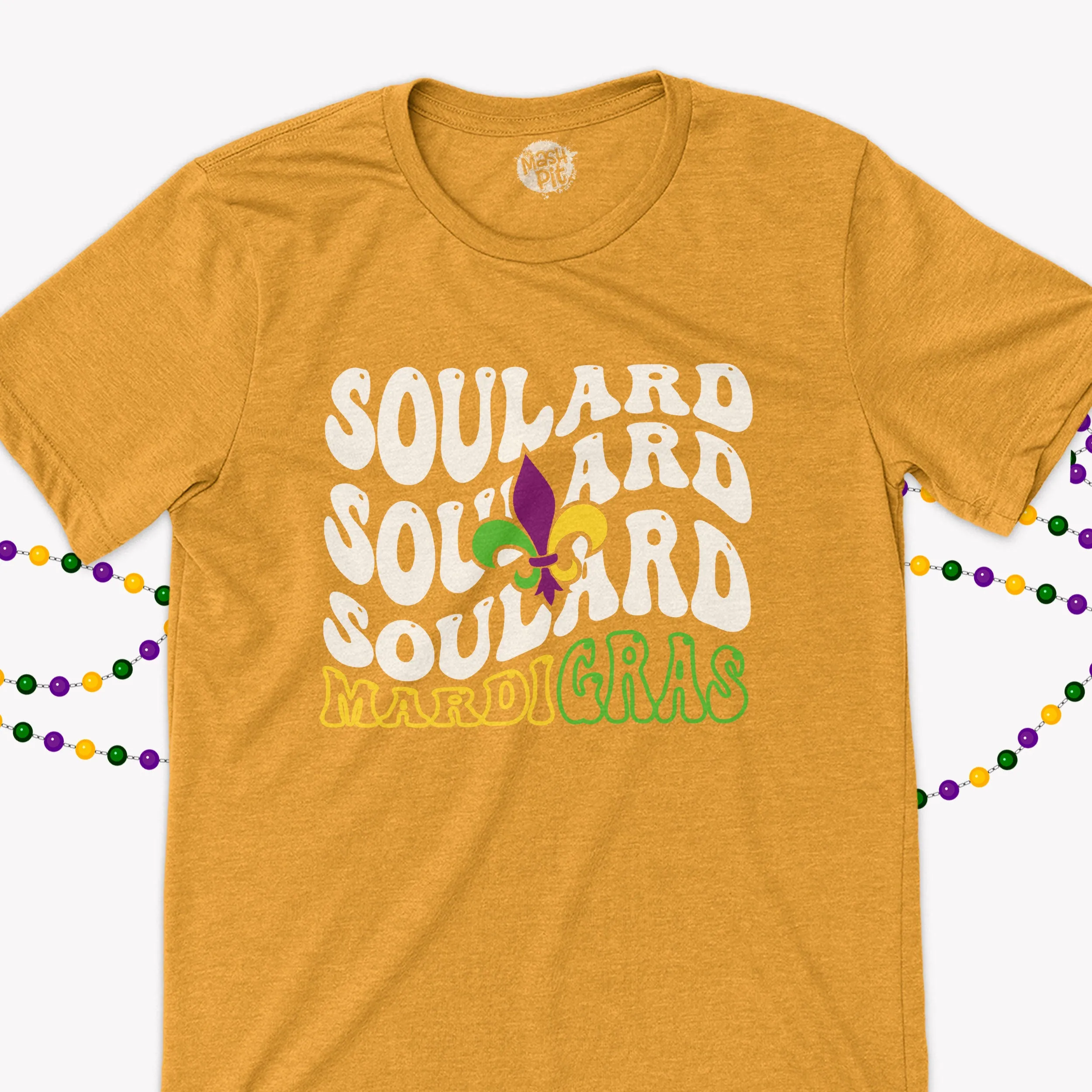 St. Louis Mardi Gras Soulard Trendy Groovy Mardi Gras White print shirt