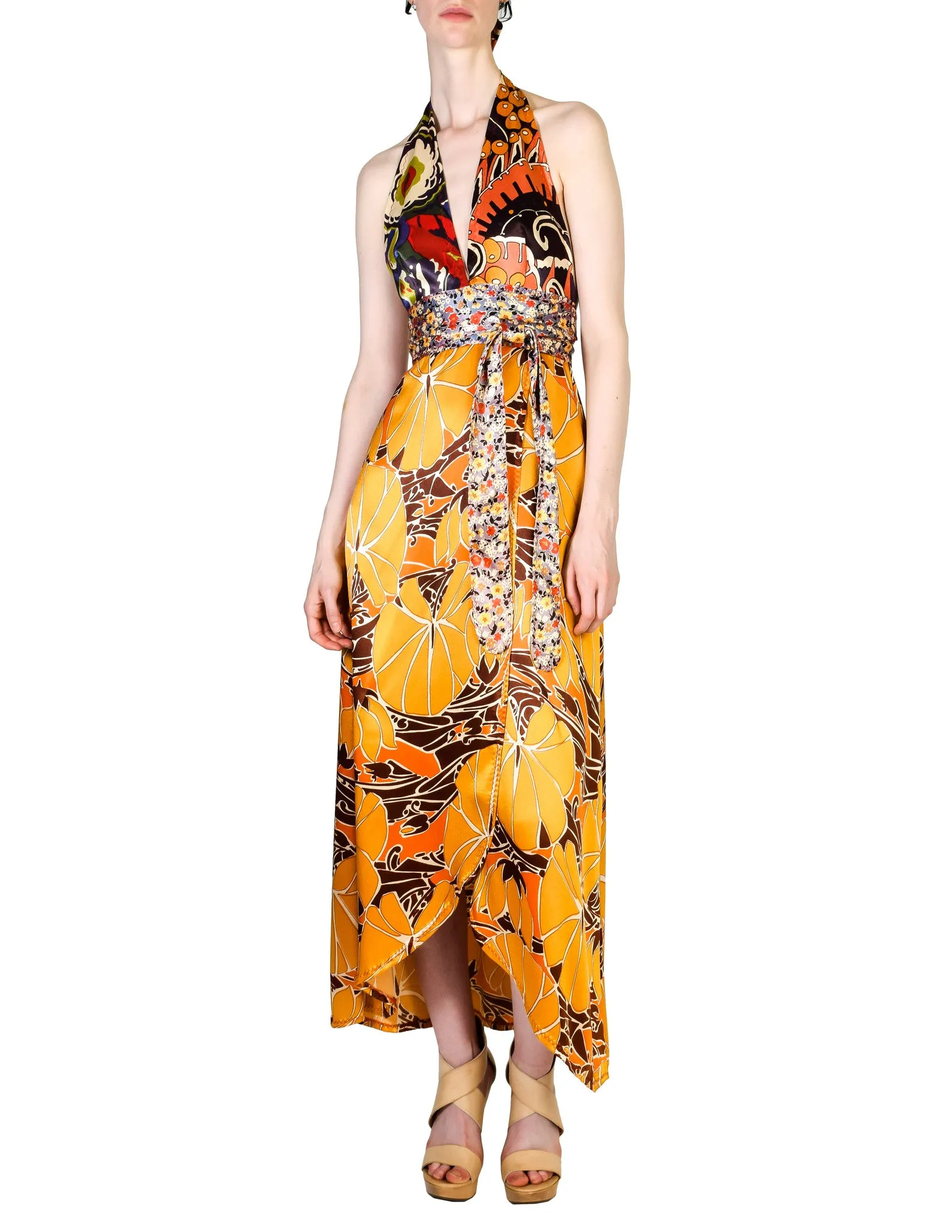 Stephen Burrows Vintage Floral Halter Wrap Dress