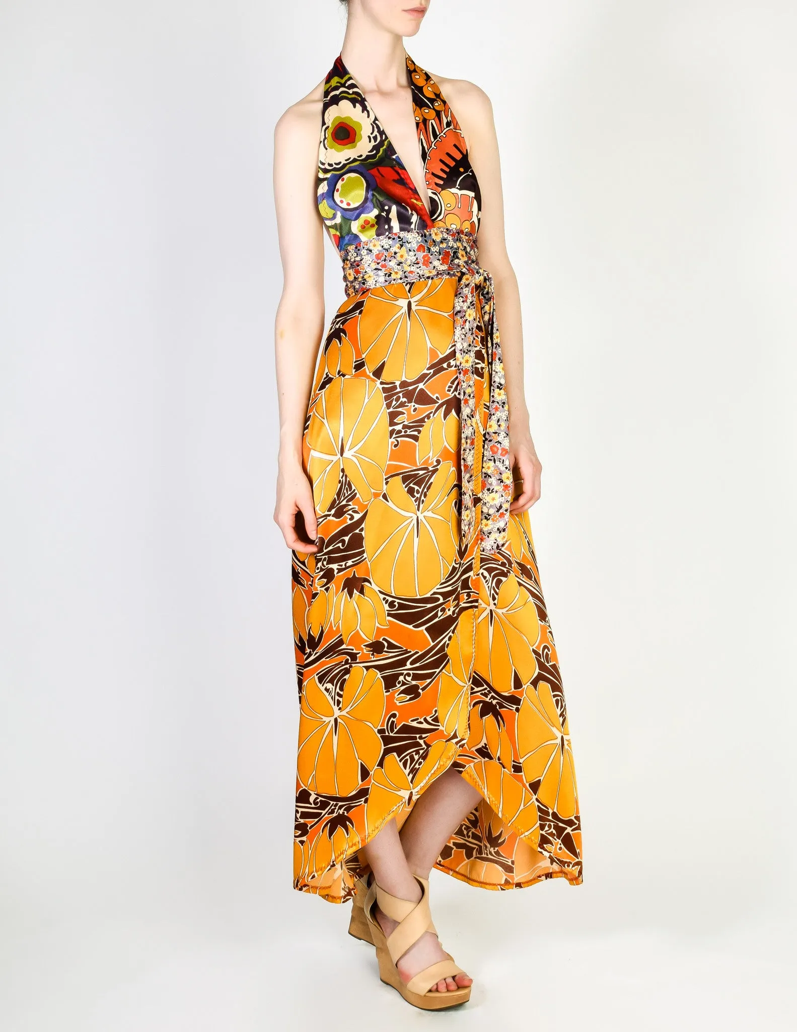 Stephen Burrows Vintage Floral Halter Wrap Dress