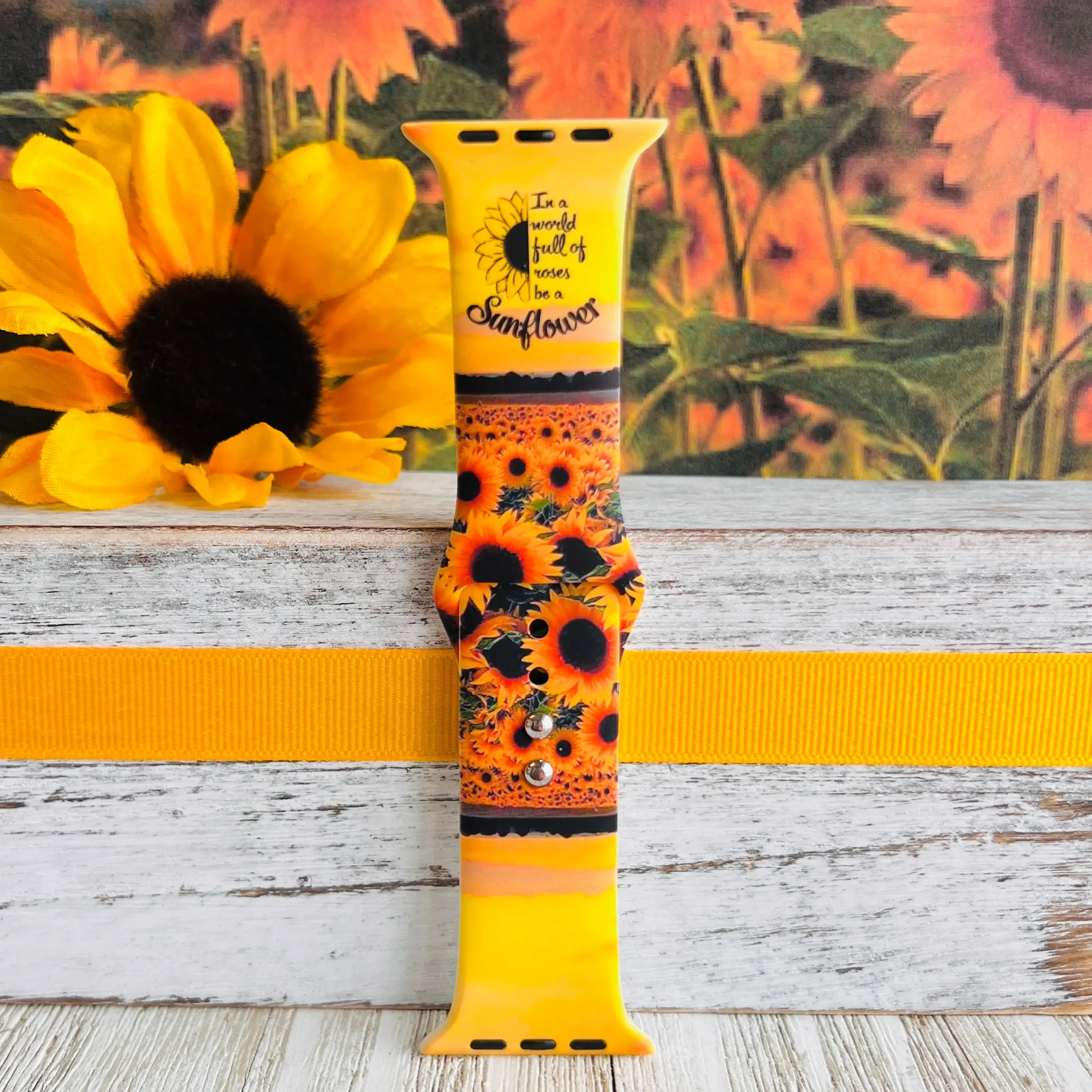 Sunflower Sunset Print Silicone Band For Apple Watch