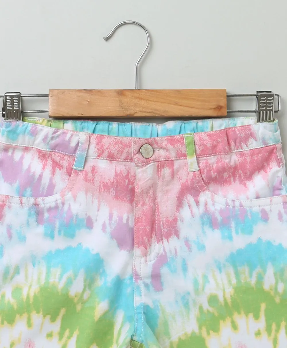 Sweetlime By AS Tie & Dye organic Cotton twill Shorts- Multi