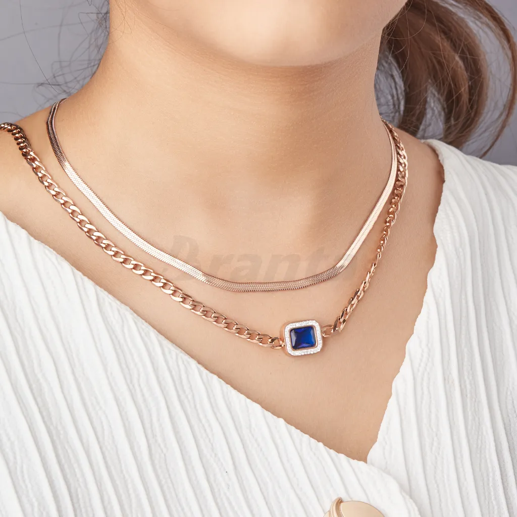 Trendy Blue Diamond Layered Necklace