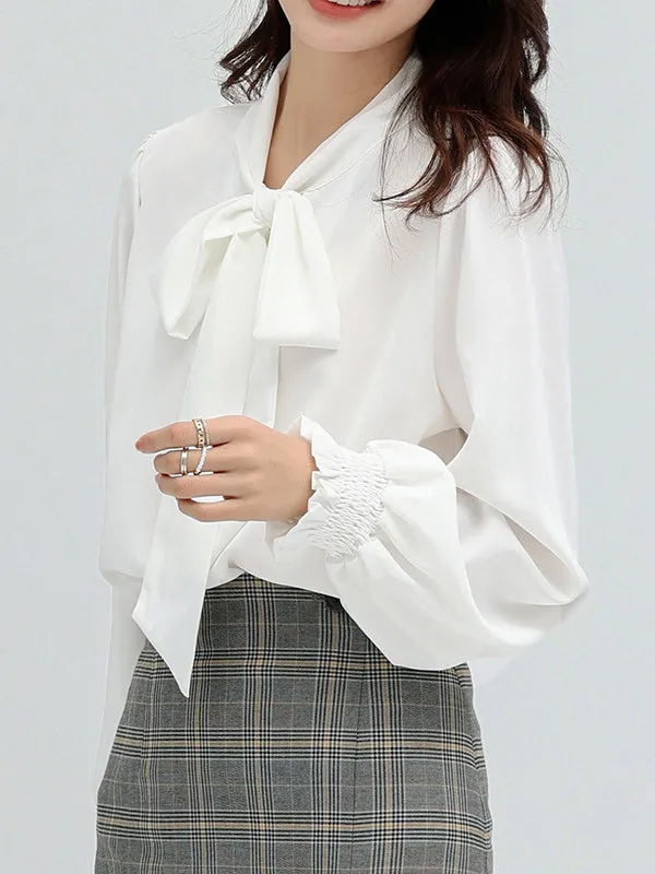 Urban 4 Colors Split-Side Tied Puff Sleeves Blouse