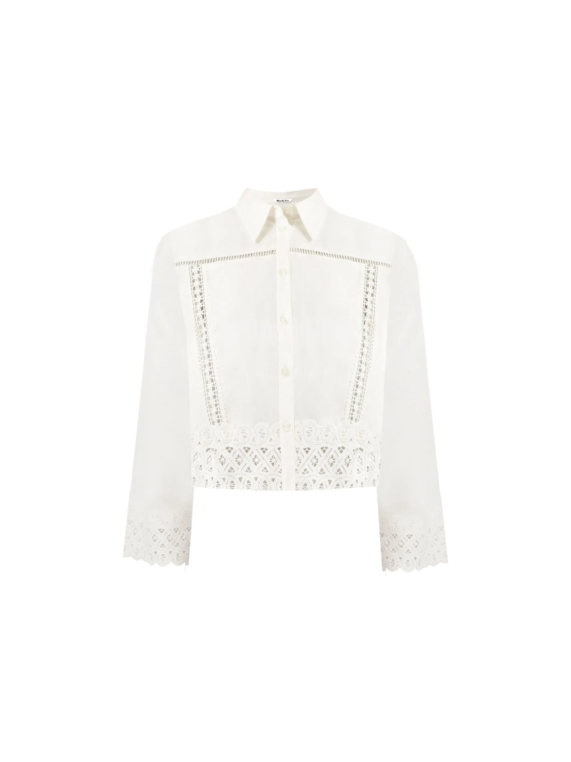 White Cropped Crochet Trim Shirt